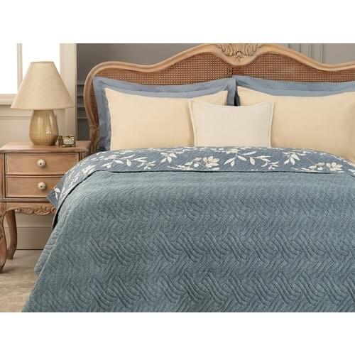 Madame Coco Larose Soft Double Bed Cover with Pre-Wash - Indigo bedspread set duvet cover cotton sheet