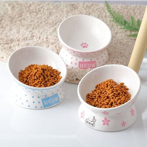Lovely Bowl for Cat Dog Protection Ceramics Vertebra 45 Degree Raised Stand Pet Puppy Kitten Dish Bowls Food Drink Water Feeder