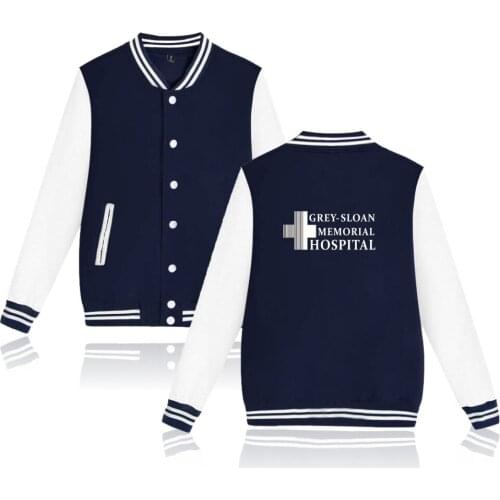 Greys Anatomy hospital fashion men women Baseball Jacket Pocket Button Long Sleeve casual Hoodies Jackets Sweatshirts Coat tops
