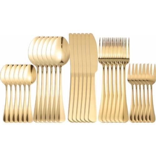 30pcs Gold Dinnerware Set Stainless Steel Tableware Set Knife Fork Spoon Flatware Set Cutlery Set Bright light