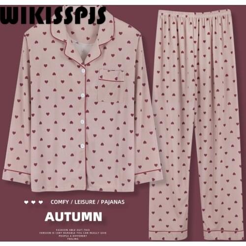 WIKISSPJS New Autumn Pajamas Womens Two Piece Suit Home Wear Casual Pants Pajamas for Teen Girls Pajama Set Women Sleepwear
