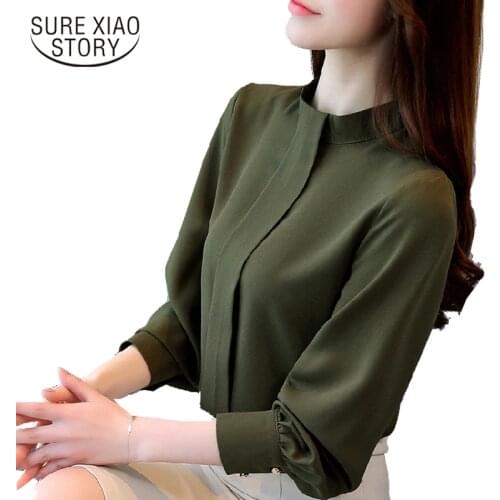 New Arrival 2019 Spring Shirt Womens Loose Bottoming Shirt Office Lady Stand Collar Shirt Female Blouse Fashion Tops D208 30