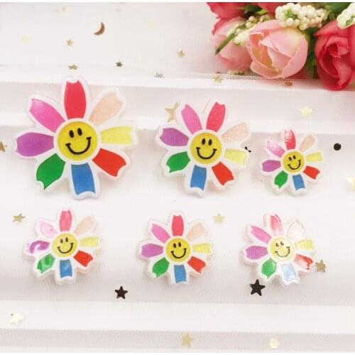 New Kawaii Smile Colorful Glitter sunflower Flat back Acrylic sheet Miniature pattern applique DIY Wedding christmas gift