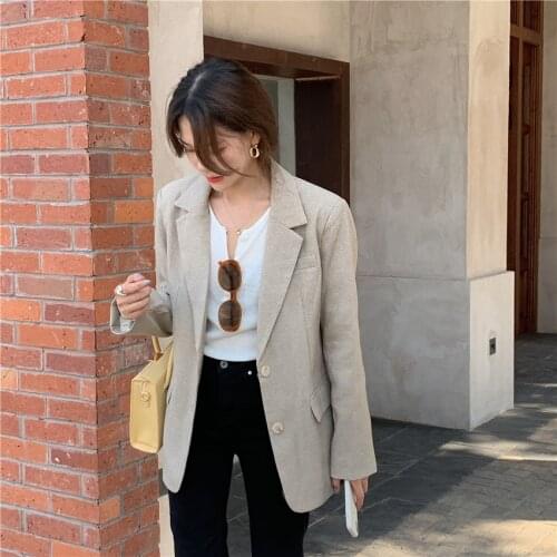 Obrix Casual Style Streetwear Female Jacket Office Lady V-Neck Full Sleeve Single Breasted Pockets Jacket For Women