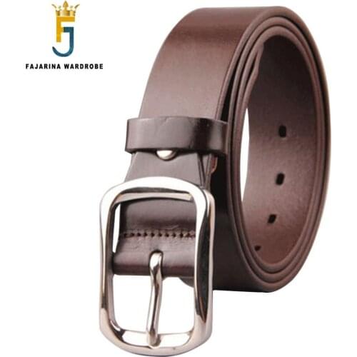 FAJARINA Top Quality Cow Skin Leather Belt Mens Stainless Steel Clasp Buckle Cowhide Fashion Belts for Men 3.8cm Wide N17FJ446