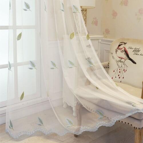 Slow Soul Blue Green Embroidered Leaves Curtains For Living Room Bedroom Kitchen Sheer Tulle Cortina 3d Pastoral Custom Kids