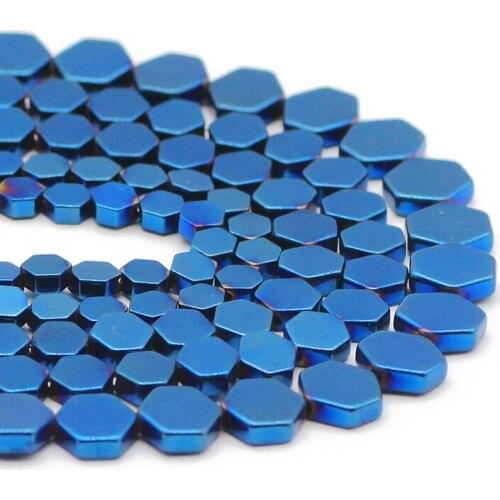Blue Flat Hexagon 4/6/8MM Hematite Natural Stone Spacer Loose Beads For Jewelry Making HandMade DIY Bracelet Pendant Accessories