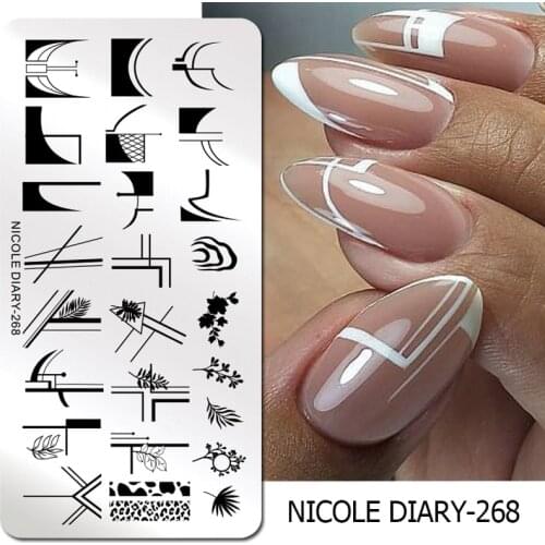 NICOLE DIARY French Line Flower Nail Stamping Plates Leaf Maple Autumn Series Printing Stencil Manicuring Stamp Templates