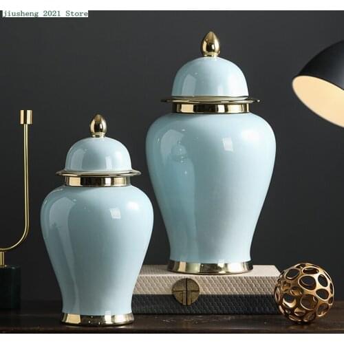 Creative General Jar sDecoration Modern New Chinese Golden Stroke Universal Storage Jars Decoration Dried Flower Vase Decoration