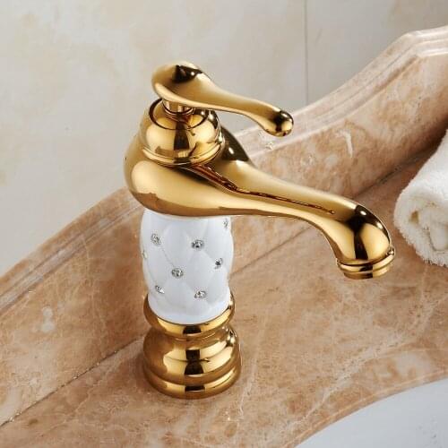 Bathroom Sink Faucet Gold Hot Cold Water Mixer Tap Crane with Diamond Body Copper Golden Faucet ELCTOO2