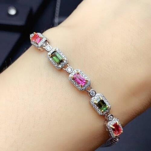 CoLife Jewelry 100% Real 925 Silver Gemstone Bracelet 7 Pieces Natural Tourmaline Bracelet Sterling Silver Tourmaline Jewelry