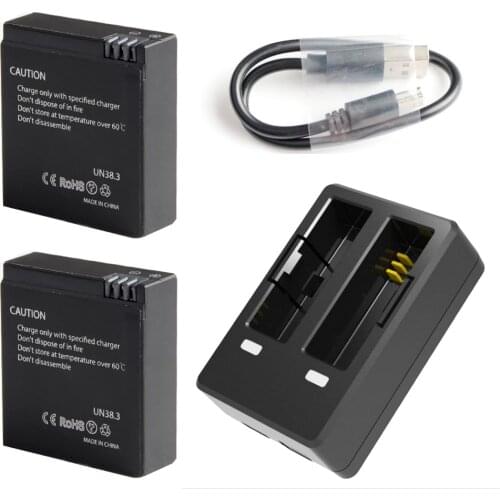 Dual Charger for SJCAM SJ6 legend Camera Battery Accessories Action Camera Charger Kits with 2PCS 1000mAh Battery