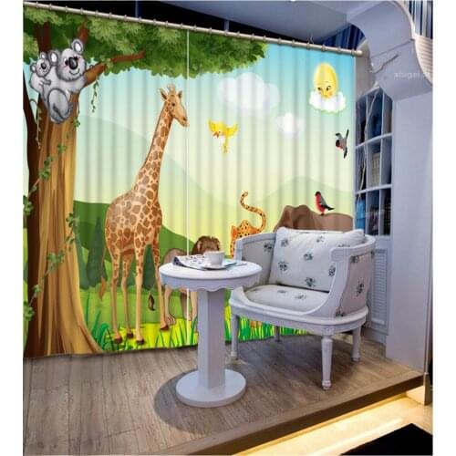 Custom any size Blackout Shade Window Curtains Cartoon Zoo Curtain Decoration Window Curtain Living Room