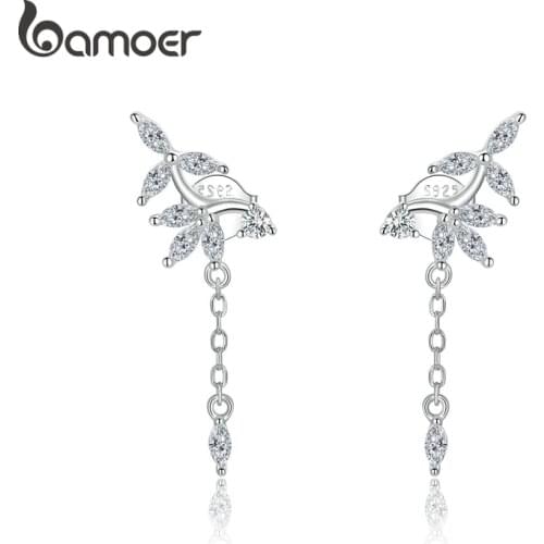 Bamoer Genuine 925 Sterling Silver Shiny Dazzling Zircon Earrings for Women Wedding Statement Jewelry 2020 New Brincos BSE350