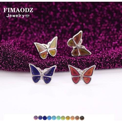 FIMAODZ Butterfly Earrings For Women Street Style Temperature Color Change Small Animal Exquisite Stud Earring 2020 New Trend