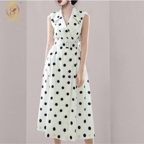 SMTHMA Women Summer Dresse Casual Office Lady Elegant Business Dot Wear to Work Dress Vestidos Female Clothes With Belt