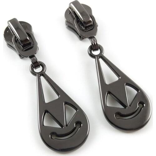 20pcs/lot, Fashion Accessories Particular 5# Zipper Slider with Water Drop Shape Hollow-out Pattern Zipper Pull