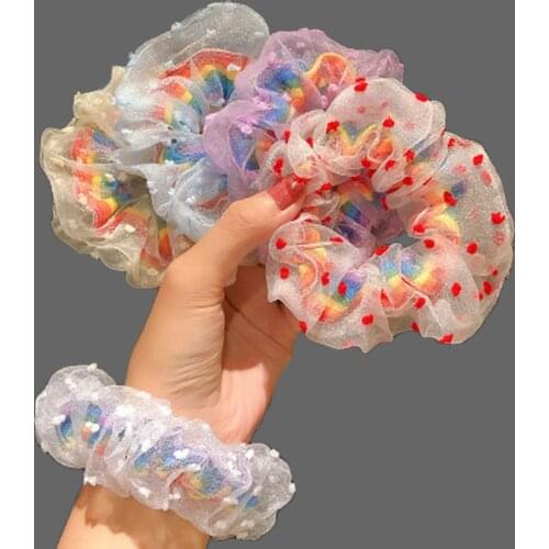 2020 Girls New Rainbow Hair Rubber Bands Sweet Scrunchies Women Elastic Hair Ribbon Tie For Ponytail Holder Chouchou Accessories