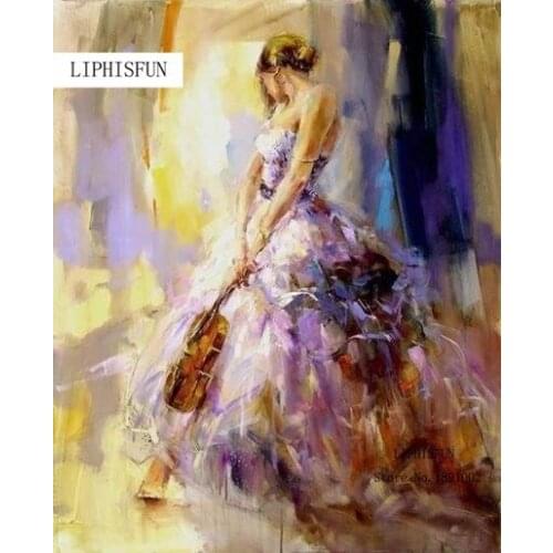 5D Full Drill Diamond Embroidery Lady With Voilin Square Diamond Sets Cross Stitch Diy Diamond Painting Home Decor