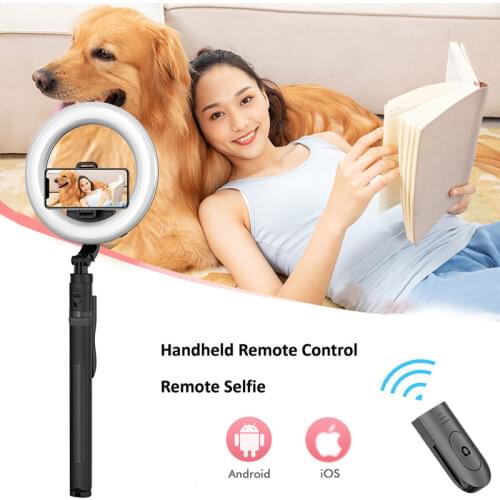 L06 Wireless Bluetooth Selfie Stick Tripod Handheld Monopod With 8 inch LED Ring Photography Light Remote Shutter For Android