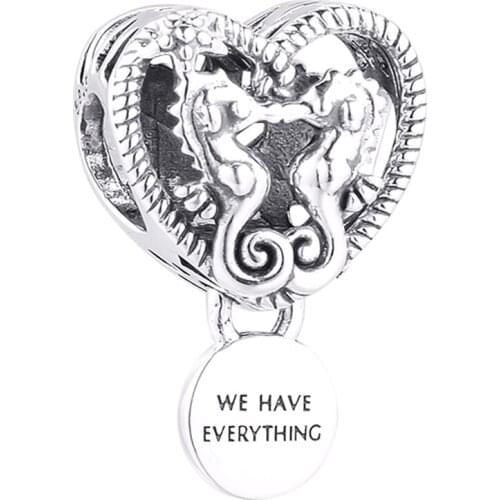 Openwork Seahorses Heart Charm Genuine 925 Sterling Silver Original Beads Fit for Pandora Bracelet Fine Jewelry Women DIY Making
