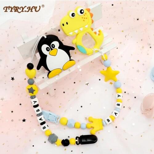 TYRY.HU Pacifier Chain Personalized Silicone Teether Beads Cartoon Baby Teething DIY Nursing Pacifier Clips Silicone Teether Gif