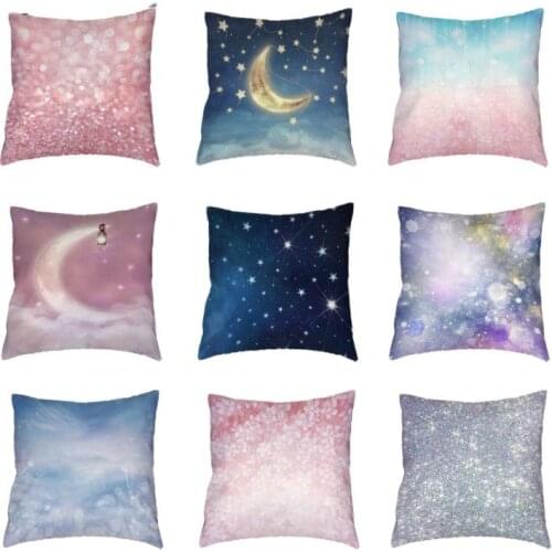 Moon Stars Decorative Pillow Covers Polyester Peach Skin 45*45 cm Cushion Cover Home Bed Sofa Chair Decoration Throw Pillowcase