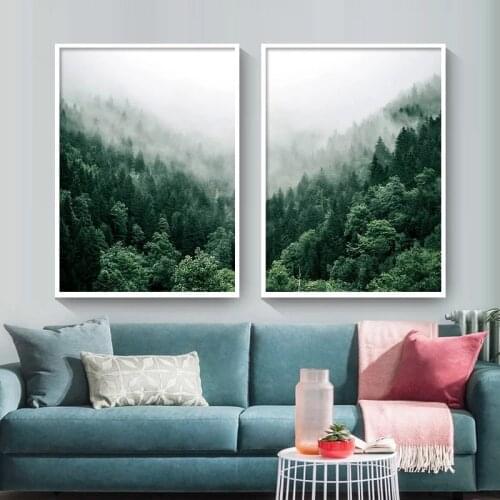 Nature Landscape Foggy Forest Wall Art Canvas Painting Scandinavian Poster and Print Picture Modern for Living Room Home Decor