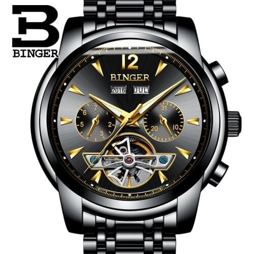 BINGER Skeleton Mechanical Men Watch Top Brand Luxury Wrist Watch automatic Clock reloj hombre Stainless stee relogio masculino