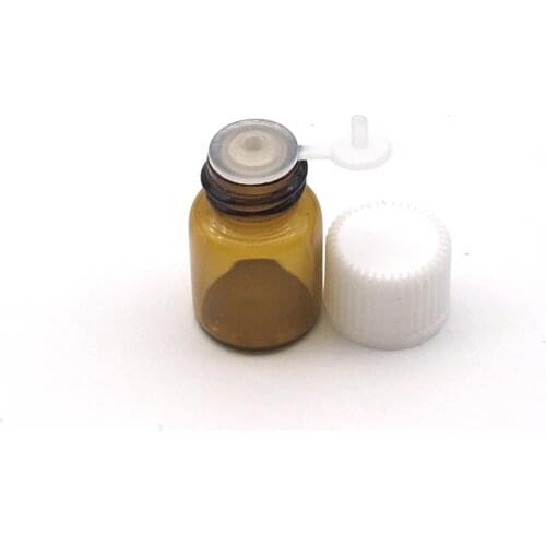 50pcs Mini 2ml Essential Oil Amber Glass Bottle with Orifice Reducer Siamese Plug Screw Cap Small Sample Vials