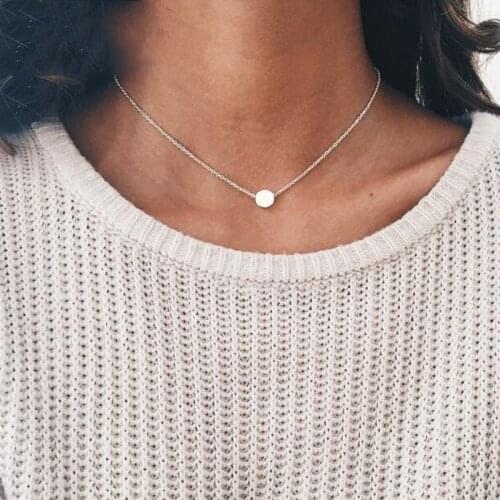 Fashion Stainless Steel Necklace for Women Round Necklace Gold Choker Neck Pendant Dainty Small Dot Chain Necklace Jewelry