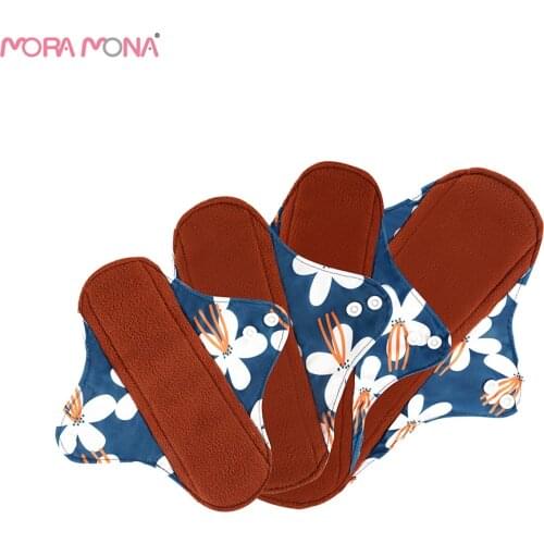 Mora Mona 4Pcs/Set Coffee Polar fleece Sanitary Napkin Eco-friendly Washable Female Menstrual Pads Fashion Pattern Various Sizes