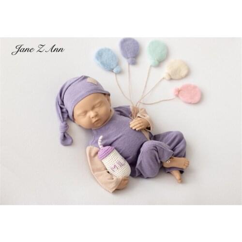 Morandi color stitching soft hat+romper newborn photography props baby photo studio shooting accessories
