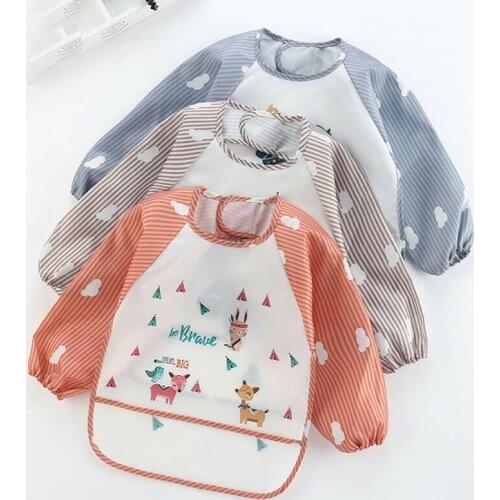 Baby Feeding Bibs Apron Waterproof Cloths Long Sleeves with Food Catcher Child Kids Burp Cloths