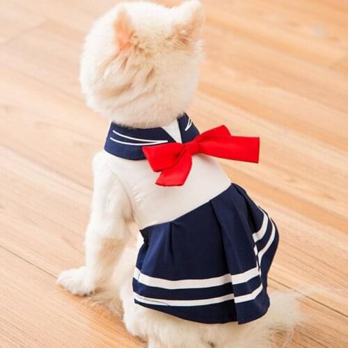 Cat Dress Dog Pet Clothes Skirt Printed Dog Shirt for Small Dogs Puppy Navy Dresses Uniform Clothes for Pet Clothing Chihuahua