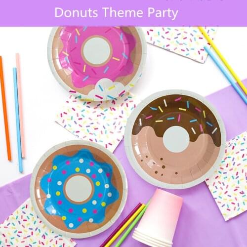 Donuts Party Disposable Plate Straw Donuts Balloon Baby Shower Party Decoration For Girls Birthday Party Decor Supplies MD13