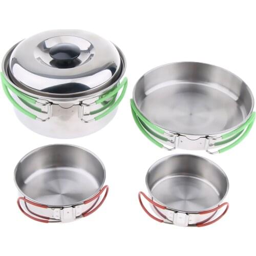 Outdoor Portable Cooking Cookware Stainless Steel Pots Pan Bowls Pack Of 4