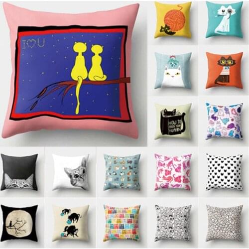 Cat Pattern Polyester Throw Pillow Living Room Cushion Cover Car Home Decoration Sofa Bed Decorative Pillowcase