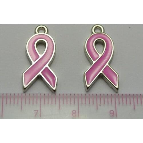 10 Alloy Enamel Pink Ribbon Breast Cancer Awareness Charms Pendants