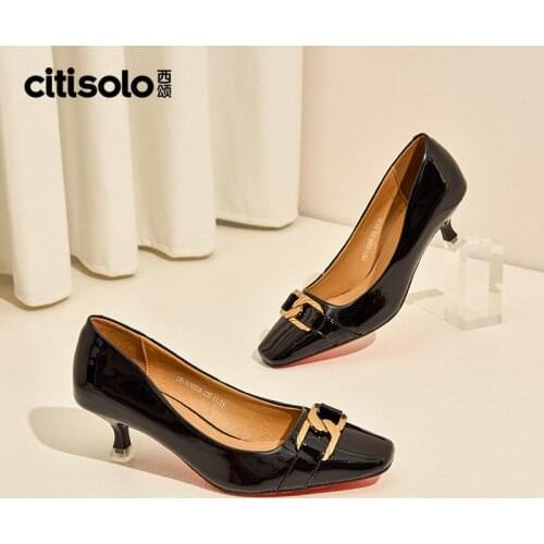 Q1885A Citisolo Autumn Fashion Metal Buckle Middle Heel Shallow Shoes