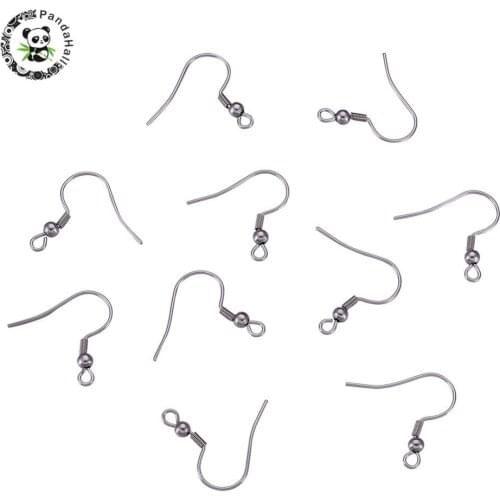 PANDAHALL 200Pairs 304 Stainless Steel Earring Hooks For Jewelry Making DIY Dangle Earrings 20.5x20x3mm Hole: 2.5x2mm Pin: 0.8mm