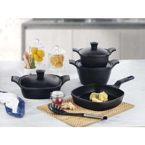 Schafer Grau Non-Stick Iron Casting oven safe 7 PCS Cookware Set Black
