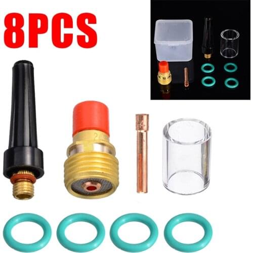8pcs/set 2.4mm Durable TIG Welding Torch Stubby Tig Gas Lens #10 Pyrex Glass Cup Kit for WP-9/20/25 3/32" Welding Accessories