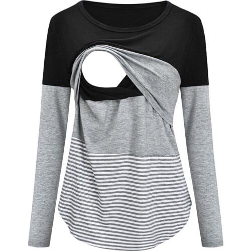 TELOTUNY Maternity Tshirt Women Pregnant Long Sleeve Striped Nursing Tops T-shirt For Breastfeeding enceinte maternidad clothes
