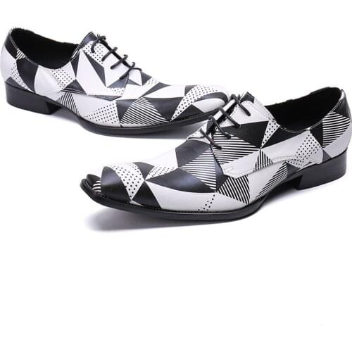 Handmade Genuine Leather Mens Dress Shoes Business Mens Casual Flats Fashion Colors Printed Classic Shoes Men Lace Up Zapatos 47