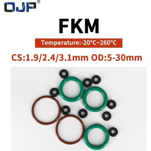 FKM O Ring Seal Gasket Thickness CS1.9/2.4/3.1mm OD5-30mm FPM Oil Pressuer And Wear Resistant Automobile Fluororubber O-Ring 70A