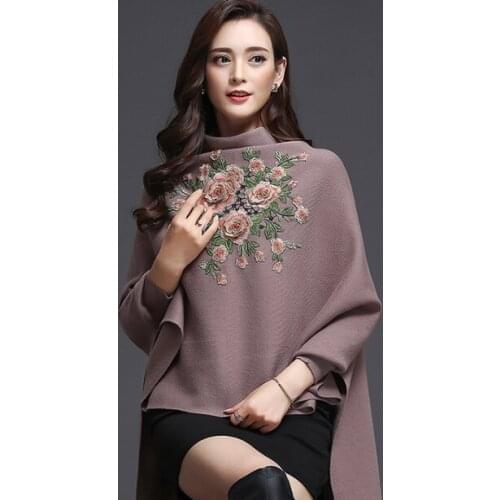 Lady Fashion KhakiTassel Shawl Scarf Women Classic Embroidered Two-sided Capes Cardigan Sweaters Batwing Sleeve Knit Cloaks