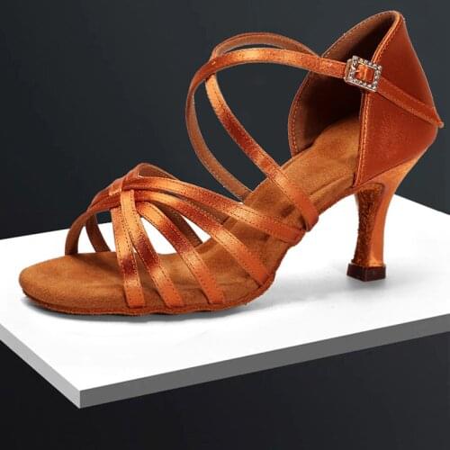 USHINE BD211 Professional Quality Heel 7.5 / 5.5cm Silk Satin Latin Ballroom BD Latin Dance Shoes Woman Dance Shoes