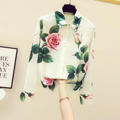 Flower Printed Women Chiffon Thin For Summer New 2021 Long-Sleeved Office Lady Elegant All Match Outwear Tops
