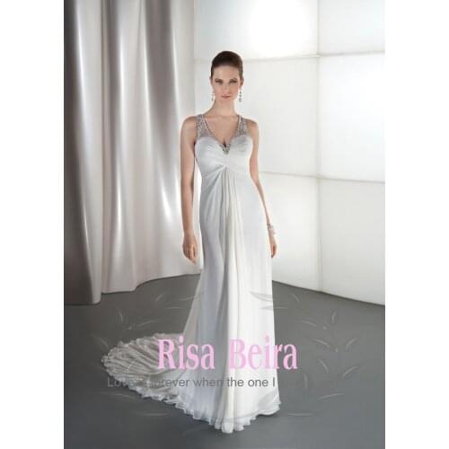 Free shipping 2018 fashion Luxury plus size rhinestone crystal sexy backless white long chiffon bridal gown bridesmaid dresses